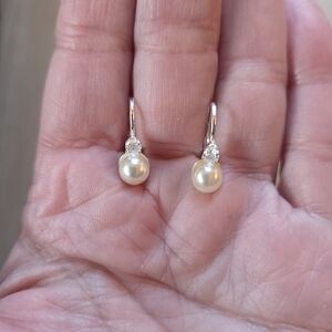 Elegant faux pearl and crystal earrings